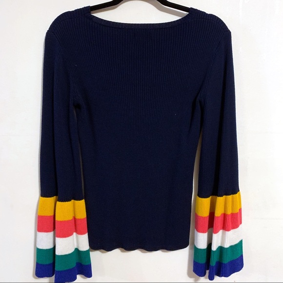 WOMENS BLUE COLORFUL BELLE SLEEVE TOP SIZE MEDIUM - Picture 4 of 4